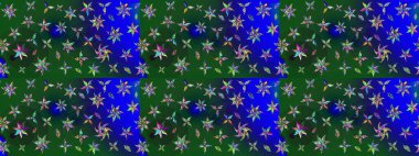 Yeşil ve mavi renkli etnik çiçekli zarif eskiz deseni. Raster Çiçek İllüstrasyonu güzel tekstil..