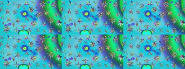 Küçük mavi ve yeşil çiçeklerle oldukça eski bir besin torbası deseni. Tekstil, kumaş, kapaklar, duvar kağıtları, baskı, paket, koleksiyon defteri, örgü, dekupaj için çiçek arkaplanı..