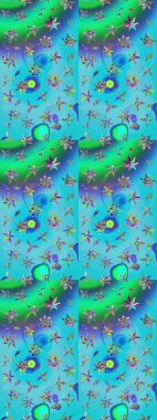 Sevimli çiçek raster deseni. Düz Çiçek Elementleri Tasarımı. Sketch Colour Spring Theme eskiz kalıbı. Mavi ve yeşil renkte çiçekler.