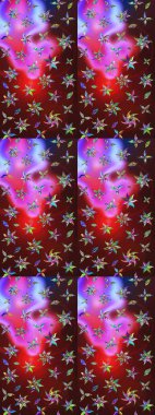 Çiçek arkaplan. Kahverengi ve kırmızı renkli şirin tekstil. Çiçek duvar kâğıdı. Renkli çizim kalıbı. Raster illüstrasyonu.