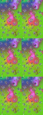 Küçük çiçekteki sevimli çiçek deseni. Raster illüstrasyonu. Yumuşak, yeşil ve mor renkli yaz çiçekleri. Raster deseni.