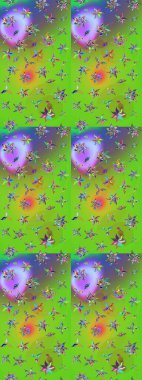 Çiçekli zambakların eskiz geçmişi. Parlak çiçekli kolaj çiçekleri yeşil ve mor. Çiçek tasarımı için inanılmaz kolaj cennet tarzı..