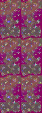 Çiçekli çizim şekli. Mor ve kahverengi renkte çiçekler. Renkli Bahar Teması eskiz kalıbı. Düz Çiçek Elementleri Tasarımı.