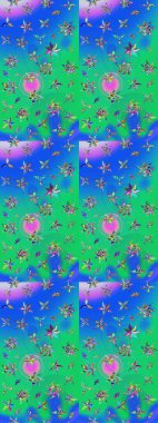 Klasik tropikal doğal elementlerin suluboya seti. Egzotik çiçekler, mavi ve yeşil renkler üzerine botanik ve parlak klasik doğa. Raster illüstrasyonu.