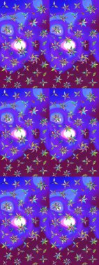 Raster çiçek desenleri çiziyor. Vadinin çiçekleri menekşe ve mor renklerde.