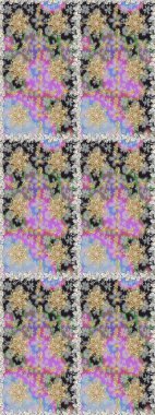 Barok tarzında altın çiçekli süs. Gri renklerdeki altın element. Doku arka planında altın duvar kâğıdı. Damask kusursuz yinelenen arkaplan.