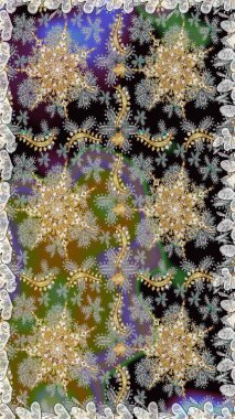 Geleneksel raster ve altın desen. Klasik oryantal desen, gri ve kahverengi renkler üzerinde. Damask pürüzsüz süsü.