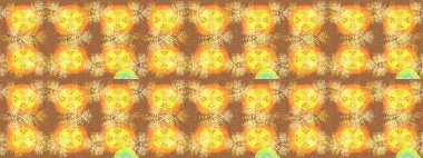 Raster Çiçek İllüstrasyonu güzel tekstil. Sarı ve kahverengi renkli etnik çiçeklerle zarif bir eskiz..