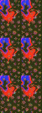 Gri ve yeşil renkli bitkilerden oluşan parlak bir halı ile çizim deseni.