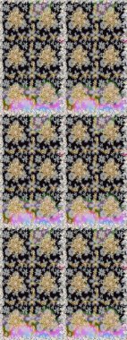 Çiçek deseni. Kusursuz raster arka plan. Gri ve siyah renklerde altın elementler. Duvar kâğıdı barok, İspanyol kumaşı. Şekil grafik deseni.