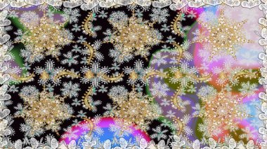 Geleneksel raster ve altın desen. Damask pürüzsüz süsü. Gri ve nötr renkler üzerinde klasik oryantal desen.