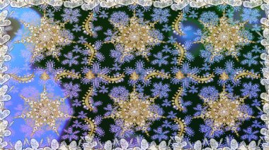 Duvar kâğıdı barok, İspanyol kumaşı. Kusursuz raster arka plan. Çiçek deseni. Şık bir grafik desen. Mavi ve gri renklerdeki altın elementler.