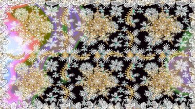 Raster geometrik arka plan. Senin tasarımın için, duvar kağıdı. Tarafsız ve gri renklerde altın çiçekli altın desenler. Altın rengi kusursuz illüstrasyon.