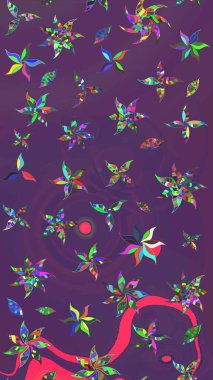 Çiçekli karalama şeklinde Raster çiçek deseni. Mor ve mor renkli çiçekler. Nazik, sevimli çiçek arkaplanı..