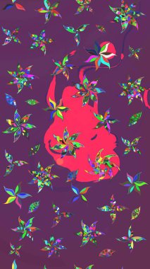 Çiçek desenli eskiz. Gömlek baskısı için çiçek boyası. Mor ve pembe renkte çiçekler.