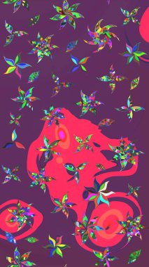 Çiçek izi. Suluboya çizim kalıbı. Suluboya tarzında mor ve pembe renkte çiçekler.