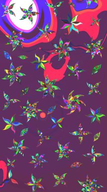 Mor ve pembe renkte çiçekler. Küçük çiçekteki sevimli çiçek deseni. Raster illüstrasyonu.