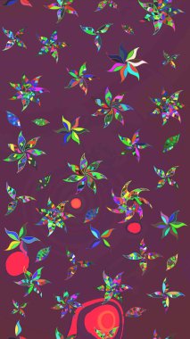 Çizim çiçek deseni duvar kâğıdı olarak kullanılabilir. Kahverengi ve mor renkli çiçekler. Raster illüstrasyonu.