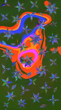 Suluboya çiçekli çiçek deseni. Raster illüstrasyonu. Yeşil ve turuncu renkli güzel tekstil..