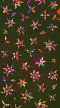 Klasik taslak çizimi. Çiçek yeşili ve gri çizim deseni. Raster çiçek izi..