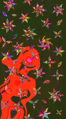 Nazik, sevimli çiçek arkaplanı. Çiçekli karalama şeklinde Raster çiçek deseni. Yeşil ve gri renkte çiçekler.