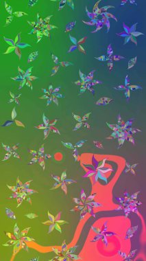 Raster - stok. Suluboya, elle çizilmiş. Eskiz arkaplan modeli. Vadinin çiçekleri yeşil ve mavi renklerde.