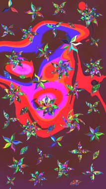 Kahverengi ve kırmızı renkte çiçekli çiçek deseni. Suluboya tarzında kahverengi ve kırmızı renkte çiçekler.