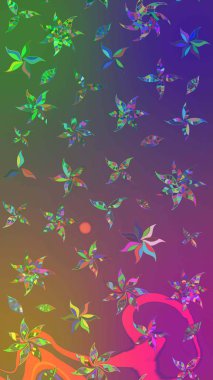 Mor ve yeşil renkli çiçekler. Raster illüstrasyonunda çiçek deseni çizimi.