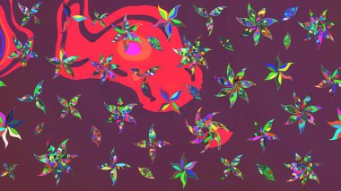 Suluboya çizim kalıbı. Çiçek izi. Çiçekler suluboya tarzında kahverengi ve pembe renklerde.