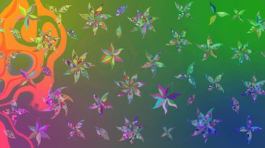 Yeşil ve mavi renkte çiçekler. Yumuşak, bahar çiçekli arka plan. Raster çiçek desenli ve çiçekli..