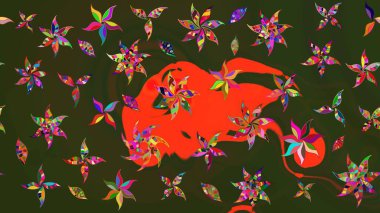 Renkli Yaz Temalı eskiz kalıbı. Gri ve yeşil renkli çiçekler. Sevimli çiçek raster deseni. Düz Çiçek Elementleri Tasarımı.