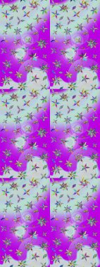 Çiçek ve yapraklı karalama şeklinde Raster çiçek deseni. Tarafsız ve mor renklerde bahar çiçekleri. Raster illüstrasyonu.