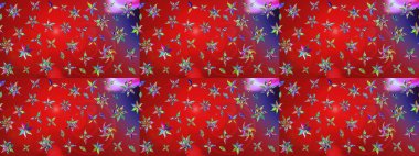 Raster illüstrasyonu. Kırmızı ve menekşe rengi üzerine karalamalar çizilmiş çiçek deseni.