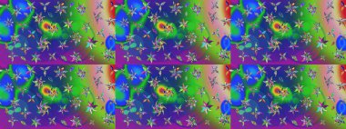 Güzel kumaş deseni. Raster suluboya deseni, narin çiçekler, yeşil ve mavi çiçekler, tebrik kartı şablonu..