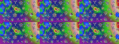 Güzel kumaş deseni. Raster suluboya deseni, narin çiçekler, yeşil ve mavi çiçekler, tebrik kartı şablonu..