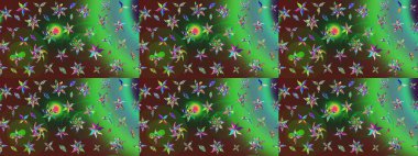 Raster illüstrasyonu. Yeşil ve kahverengi renkli yeşil ve kahverengi papatya deseni. Yeşil ve kahverengi renklerde.