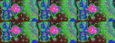 Raster güzel bir çiçek deseni çizmiş. Yeşil ve mavi renkte çiçekler. Nazik romantik baskı. Bahar mevsimi. Tatil havası..