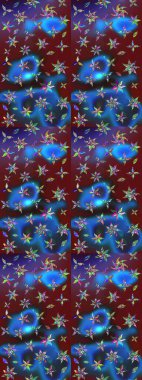 Mavi ve kahverengi renkte çiçekler. Raster illüstrasyonunda çiçek deseni çizimi.