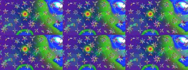 Renkli Bahar Teması eskiz kalıbı. Mavi ve mor renkte zarif çiçek buketi suluboya. Raster illüstrasyonu. Düz Çiçek Elementleri Tasarımı.