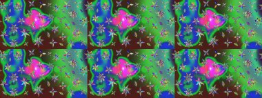 Raster güzel bir çiçek deseni çizmiş. Yeşil ve mavi renkte çiçekler. Nazik romantik baskı. Bahar mevsimi. Tatil havası..