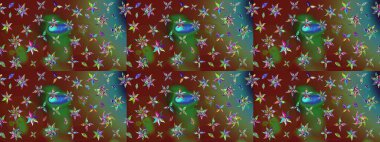 Çizim çiçek deseni duvar kâğıdı olarak kullanılabilir. Yeşil ve kahverengi renkli çiçekler. Raster illüstrasyonu.