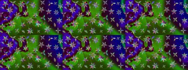 Parlak renkli çiçekleri ve yeşil ve kahverengi renkte yaprakları olan harika bir çiçek deseni. Moda baskıları için zarif bir şablon. Modern çiçek arkaplanı. Halk stili.