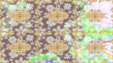 Klasik klasik klasik arka plan. Klasik Raster altın desenini çiz. Tarafsız renklerde altın elementlerle çizim. Geleneksel oryantasyon süsü.