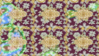 Geleneksel raster ve altın desen. Kahverengi renkler üzerinde klasik oryantal desen. Damask taslak süsü.