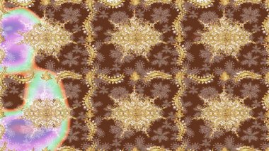 Geleneksel klasik altın desen. Raster oryantal süs. Kahverengi renklerde altın desenler ve altın elementler. Barok tarzında eskiz doğulu süsü..