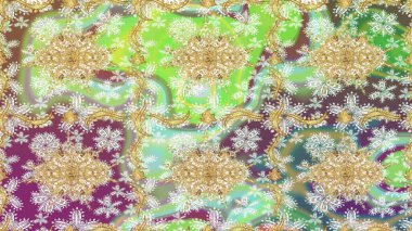 Tarafsız renklerde altın element. Doku arka planında altın duvar kâğıdı. Damask çizimi tekrarlanıyor. Barok tarzında altın çiçekli süs..