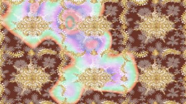 Tarafsız renklerde altın element. Süslü raster dekorasyonu. Tarafsız yerine altın rengi barok çiçekli eskiz deseni. Lüks, kraliyet ve Viktorya dönemi konsepti.