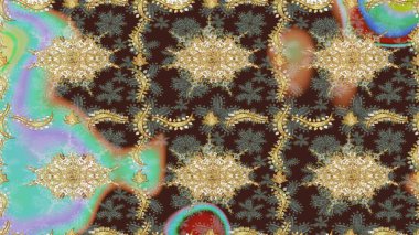 Şık bir grafik desen. Skeç raster arka planı. Kahverengi renklerde altın elementler. Çiçek deseni. Duvar kâğıdı barok, İspanyol kumaşı.