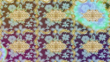 Barok tarzında altın çiçekli süs. Damask çizimi tekrarlanıyor. Doku arka planında altın duvar kâğıdı. Tarafsız renklerde altın element.