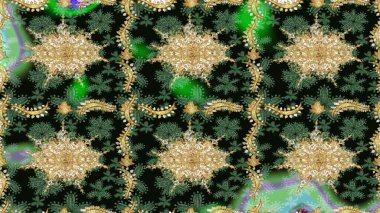 Kıvrımlı çizimler. Raster altın desen. Doğulu stil, altın elementli yeşil renkte altın desenli arabesk yapar..